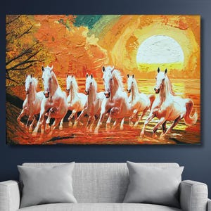 2025最新のスタイル SoulSpaze 7頭の走る馬 キャンバスに手描きされた壁アート絵画 絵画