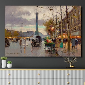 Edouard Leon Cortes Canvas Wall Art,Paris Landscape Print,Place de la Bastille painting,The Parisian Poet of Painting,Paris Cityscapes Paint
