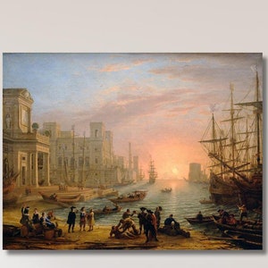 Claude Lorrain Seaport at Sunset Art,History painting,Wall Art Landscape Claude Joseph Vernet,Vintage art,famous art prints,christmas gifts