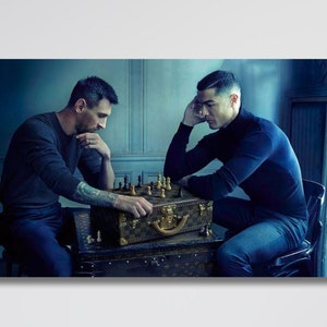 Messi & Ronaldo Chess Wall Art Canvas or Poster, Football Legends,Ronaldo Messi World Cup Chess Print Art, Soccer Player, Football Wall Art
