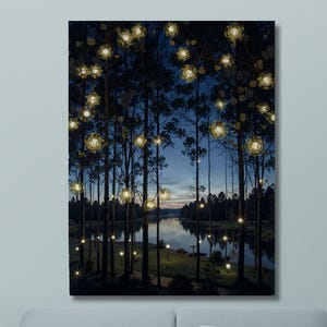 Firefly Forest Canvas wall art Mystical Magical Forest decor art Enchanted Forest Firefly Art Print - Botanical Wall Art, Fireflies Decor