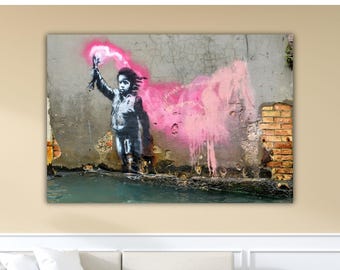 Banksy The Migrant Child Wall Art Graffiti Canvas BANKSY Style Banksy Wall Decor Graffiti Poster Street Graffiti Paint Kids Room Print Gift