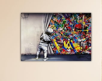 Banksy The Curtain Wall Art Graffiti Child Canvas BANKSY Style Banksy Wall Decor Graffiti Poster Street Graffiti Paint Kids Room Print Gift