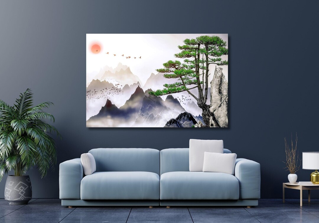 Japanese Poster Print,japanese Landscape Painting of Pine Trees Canvas ...