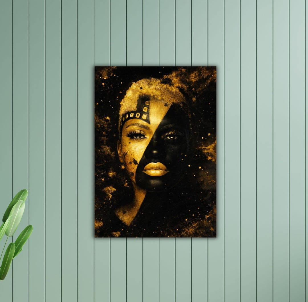 African Gold Woman Canvas Wall Art Gold Details Afro American Model ...