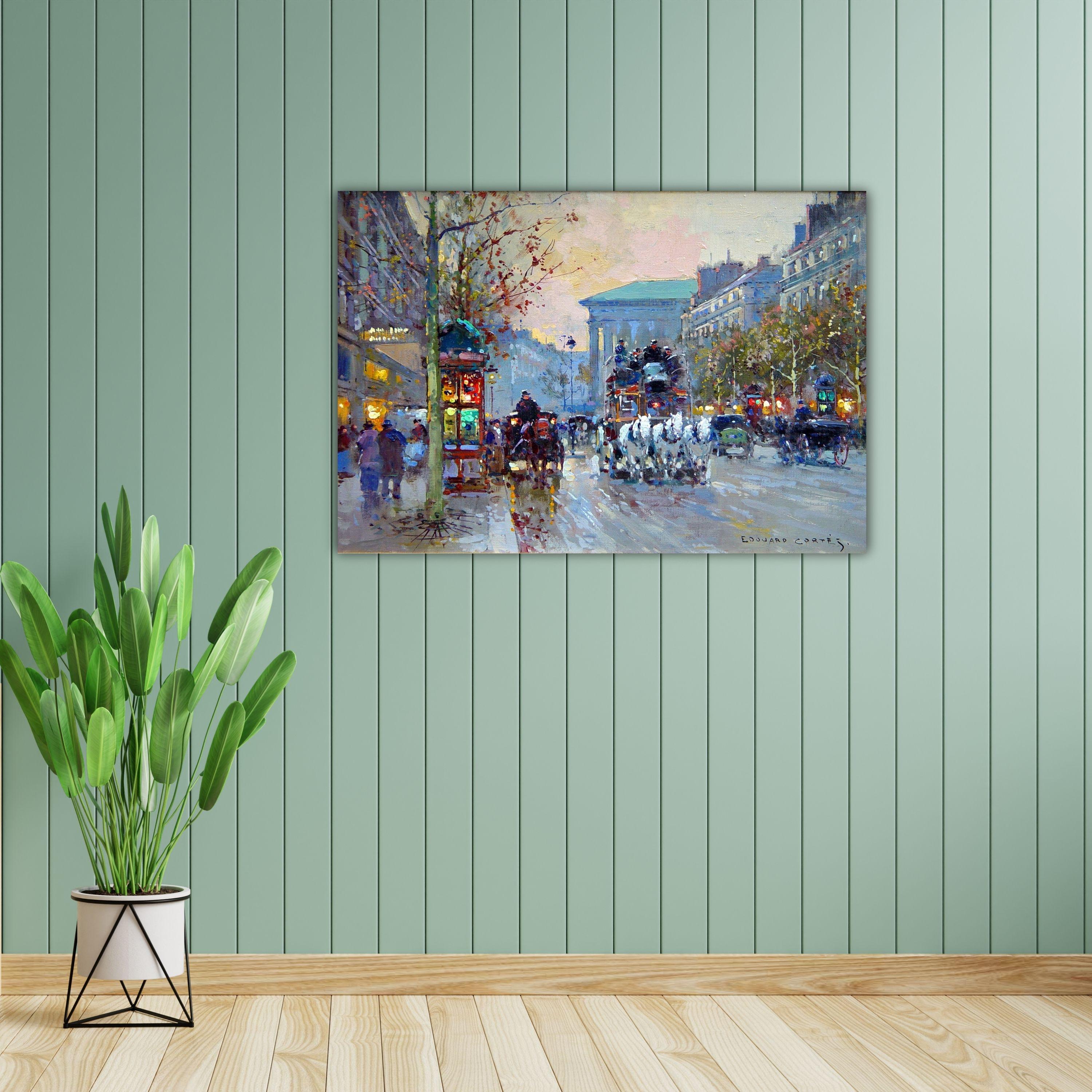 Edouard-Leon Cortes、希少画集より、新品額装付 Edouard Leon Cortes Canvas Parisian Street Scene Wall Art Paris