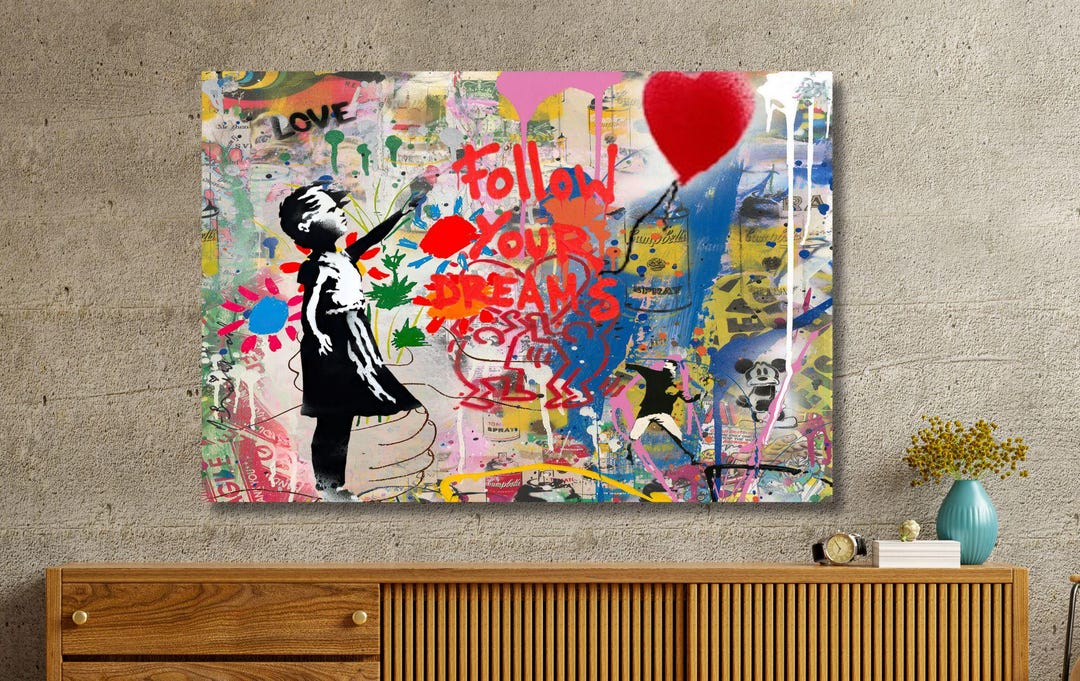 Banksy Design Canvas Wall Art, Follow Your Dreams Abstract Art, Banksy ...