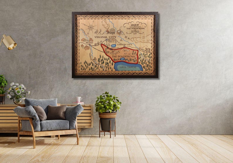 Ponbderosa Ranch Map Ponderosa Map Poster, Map of the Ponderosa, Bonanza Map Canvas Art ...