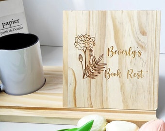 Custom Wood Bookmark - Personalized Book Rest, Laser Engraved, Birth Month, Flower Book Stand, Nightstand Book Holder, Gift for Book Lovers