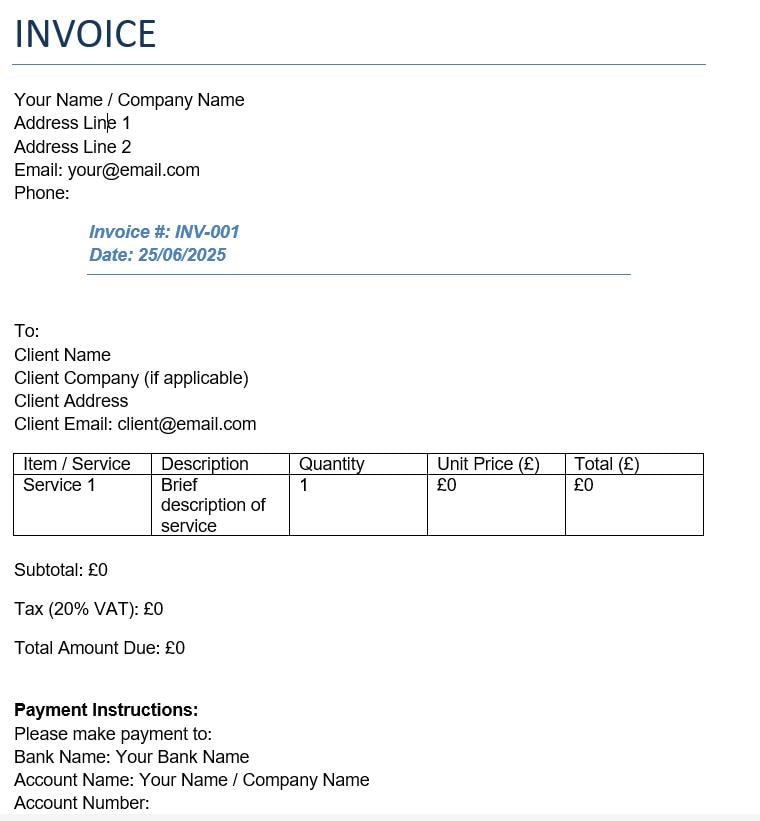 Editable Invoice Template for Word: Small Business Printable (digital ...