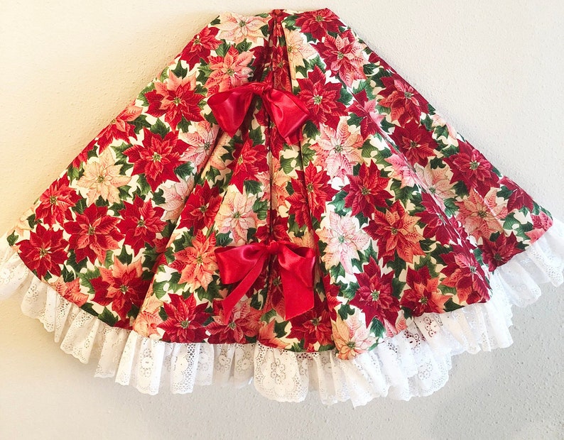 48 Inch Poinsettia Christmas Tree Skirt Large Tree Skirt Red and White