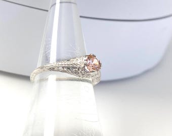 5mm Sterling Silver Solitaire Ring - Art Deco Filigree Pattern - made to order