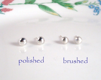 argentium sterling silver stud and post earrings - round brushed or shiny polished finish, recycled silver - made to order