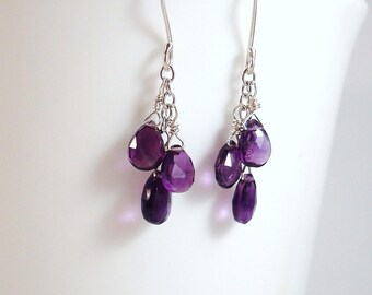 African amethyst gemstone and argentium sterling silver dangle earrings - February  birthstone - made to order