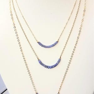 Genuine Tanzanite rondelle and 14kt yellow gold filled necklaces, 17, 20 and 28 inch single strand faceted