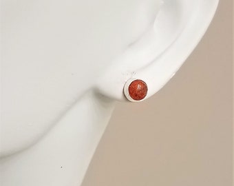 Sunstone cabachon sterling silver bezel set stud and post earrings - 5mm