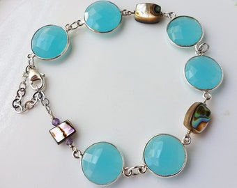 light teal blue/turquoise chalcedony bracelet