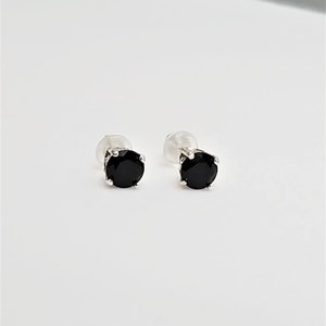 sterling silver prong set black spinel stud and post earrings - 5mm