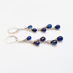 Kyanite gemstone and argentium and sterling silver dangle earrings - September birthstone