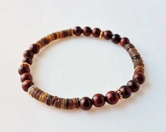Pulsera elástica de concha de tagnipis y madera de cerezo: se adapta a muñecas de 6,5 a 7 pulgadas.