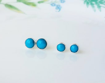 sterling silver bezel set turquoise stud and post earrings - 5mm, 6mm