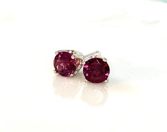 Rhodolite garnet sterling silver prong set stud and post earrings - 6mm