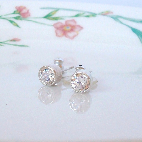 sterling silver tube set CZ stud and post earrings - 5mm