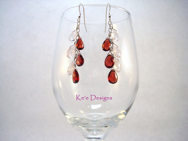 large morganite and rhodolite garnet gemstone dangle 14kt rose gold filled earrings