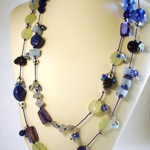 blue and seagreen jade knotted handmade 47&quot; necklace