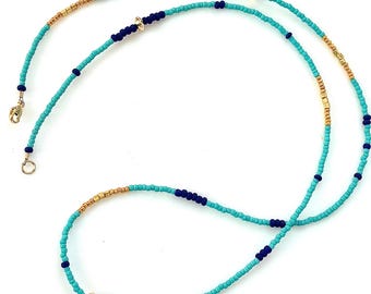 Turquoise and cobalt blue seed bead necklace - made to order