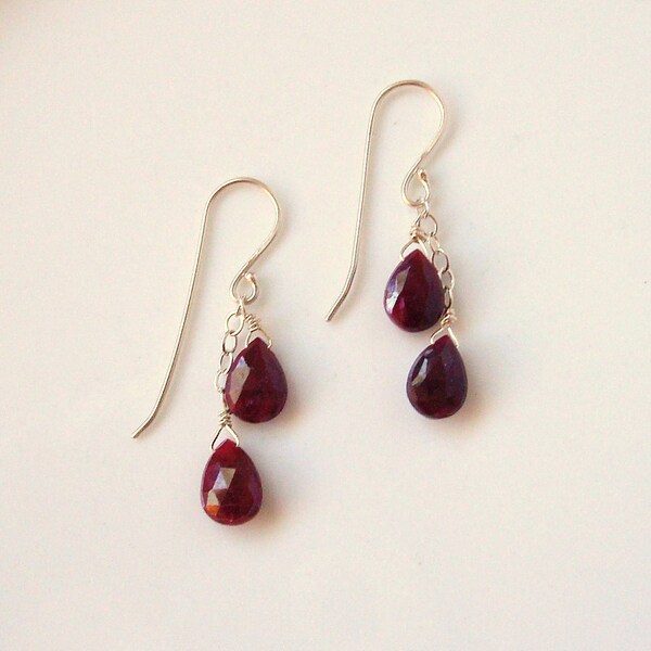 deep red ruby and silver dangle earrings, July birthstone, Valentine- MOVING SALE! 10% off any ready-made items; enter coupon code TAKE10OFF