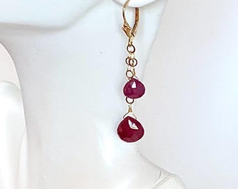 genuine red ruby and 14kt gold filled dangle earrings - July birthstone