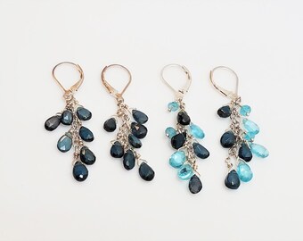 London Blue Topaz and Apatite silver cascade dangle earrings
