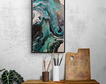 Abstract Green Pearl Acrlyic Pouring Painting