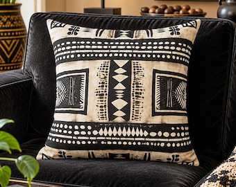 Tribal African Pillowcase, Ethnic Design Cushion Cover, Boho Decorative Throw Pillow, Mudcloth Pillow Covers
