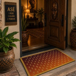 Gold Ankh Pattern Doormat, Egyptian Spiritual Rug, Afro Boho Entryway Decor, Protection Welcome Mat