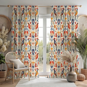Toile De Jouy Floral Window Panels| Birds Curtains| Blue Toile Print Curtains| African Inspired Toile Curtains| Custom Floral Print|
