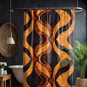 Black and Gold Shower Curtains| Geometric Shower Curtains| African Curtain| Bohemian Bath Decor| Afrocentric Home| Art Style Curtain