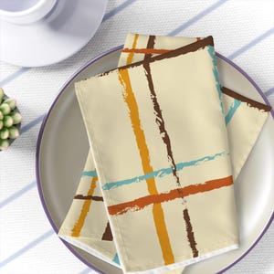 Conjunto de guardanapos de pano xadrez abstrato, cores pastel neutras, design xadrez abstrato, conjunto de 4 peças, acessórios de jantar, toalhas de mesa