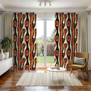 African Art Curtains, Tribal Print Window Panels, Ethnic Boho Decor Fabric, Interior Design Drapes, Mudcloth Print, Blackout Curtain Bedroom