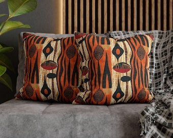 African Print Throw Pillow, Tribal Pillowcase, Mud Cloth Cushion Case, Ethnic Boho Accent Pillow