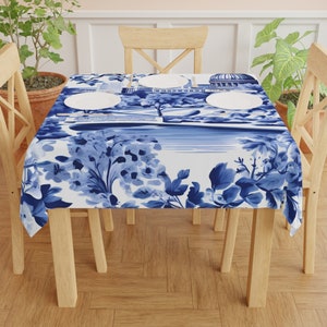 Tablecloth for Kitchen| Dining Room Table Cloth| Blue Toile Tablecloth| Brooklyn Toile| Blue and White Toile Tablecloth