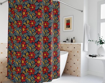 Ankara wax bloemen douchegordijn, levendig tribal etnisch badkamerdecor, badgordijnen met Afrikaanse print