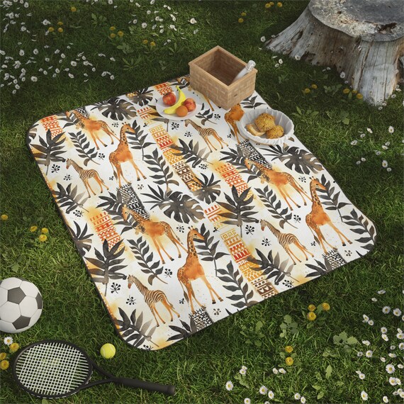 Giraffe Print Tropical Blanket Safari Theme Picnic Blanket Jungle All Over Print Picnic Blanket Waterproof Washable Animal Blanket Etsy Canada