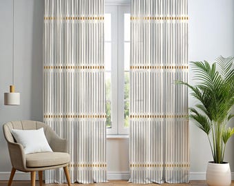Gold Dotted African Window Curtains| White And Gold Window Curtain| African Mudcloth Drapes| Ethnic-Inspired Blackout Curtain Panels