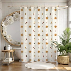 Celestial Shower Curtains, Sun, Moon and Stars Patterns, Astrology Bathroom Decor, Zodiac Shower Curtain, Galaxy Bath Curtain, Space Themed
