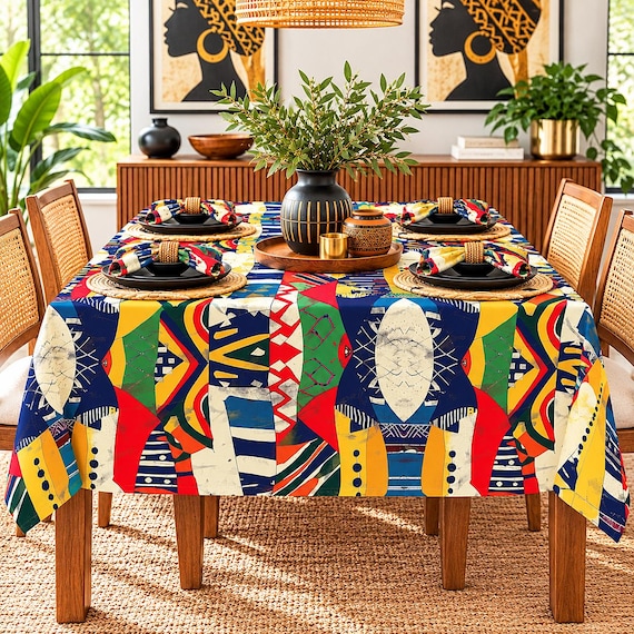 Bunte afrikanische Tribal Tischdecke, Afro Boho Speiseleinen, Schlammtuch inspiriert Wohndekor, Afro zentrische Tischlandschaft