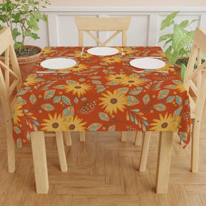 Sunflower Tablecloth, Floral Orange Cloth For Kitchen Decor, Pastel Table Linen, Dining Room Cover, Home Decor Accent, Housewarming Gift
