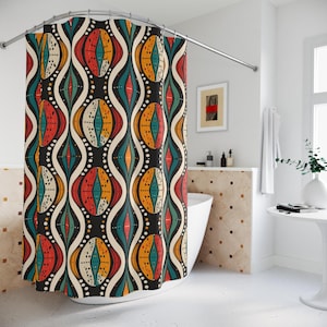 Ankara Print Shower Curtain| African Mud Cloth Print | Bohemian Bath Decor| Afrocentric Home| Art Style Curtain| Tribal Bathroom Decor