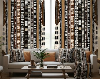 Boho Mudcloth Curtain Set, African Living Room Decor Bundle, Tribal Window Treatment Set